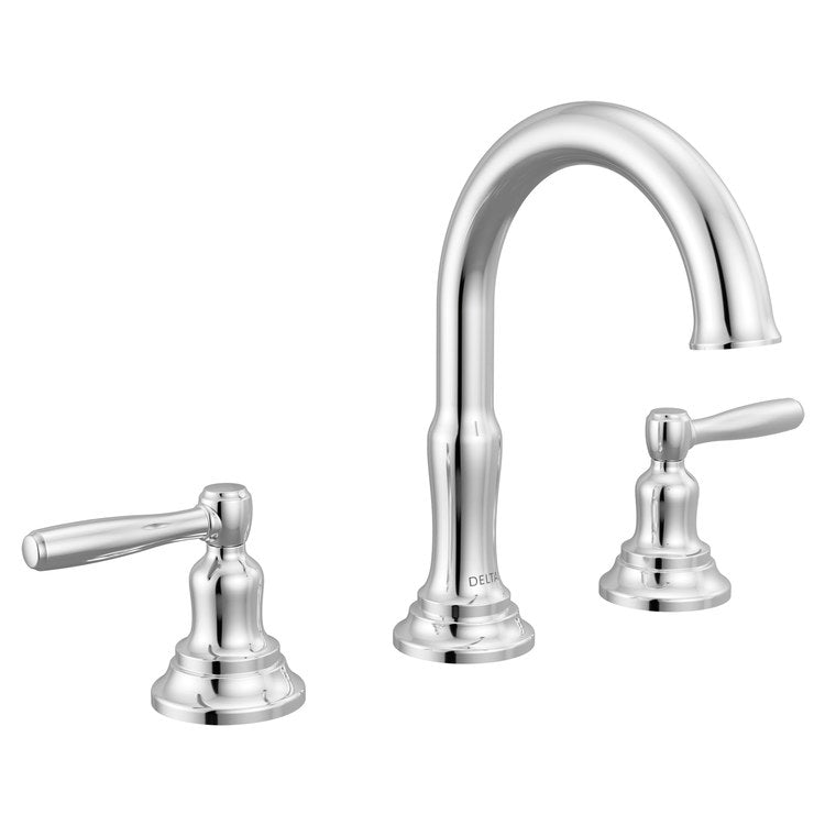 Lavatory Faucet Roe Widespread 6-16 Inch Spread 2 Lever ADA WaterSense Chrome 1.2 Gallons per Minute Deck High Arc Push Pop Up with Overflow 3 Hole - Image 1