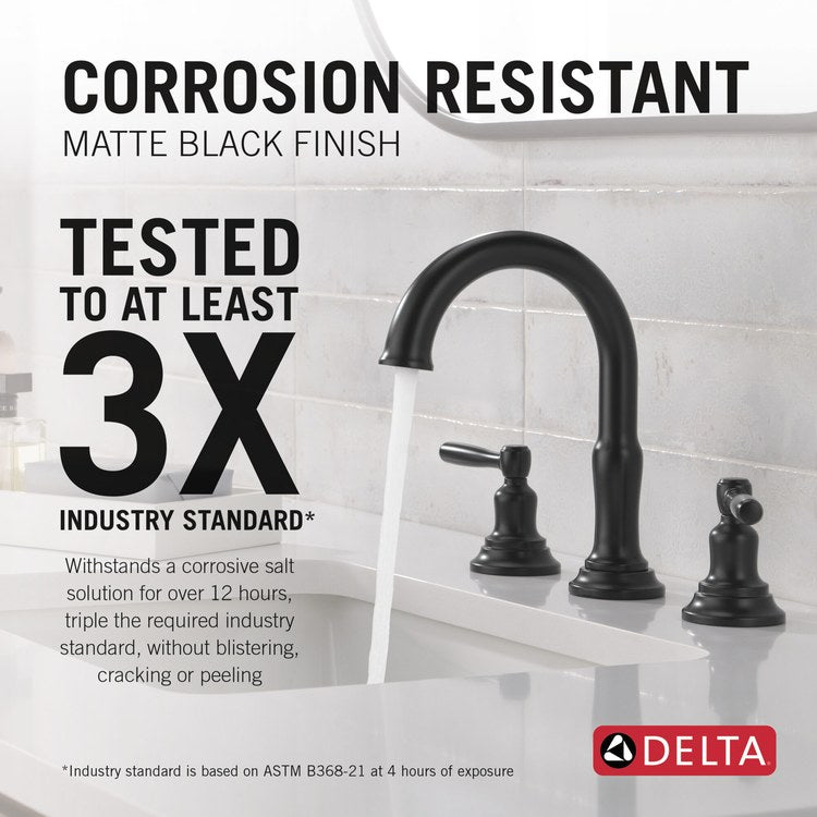 Lavatory Faucet Roe Widespread 6-16 Inch Spread 2 Lever ADA WaterSense Matte Black 1.2 Gallons per Minute Deck High Arc Push Pop Up with Overflow 3 Hole - Image 3