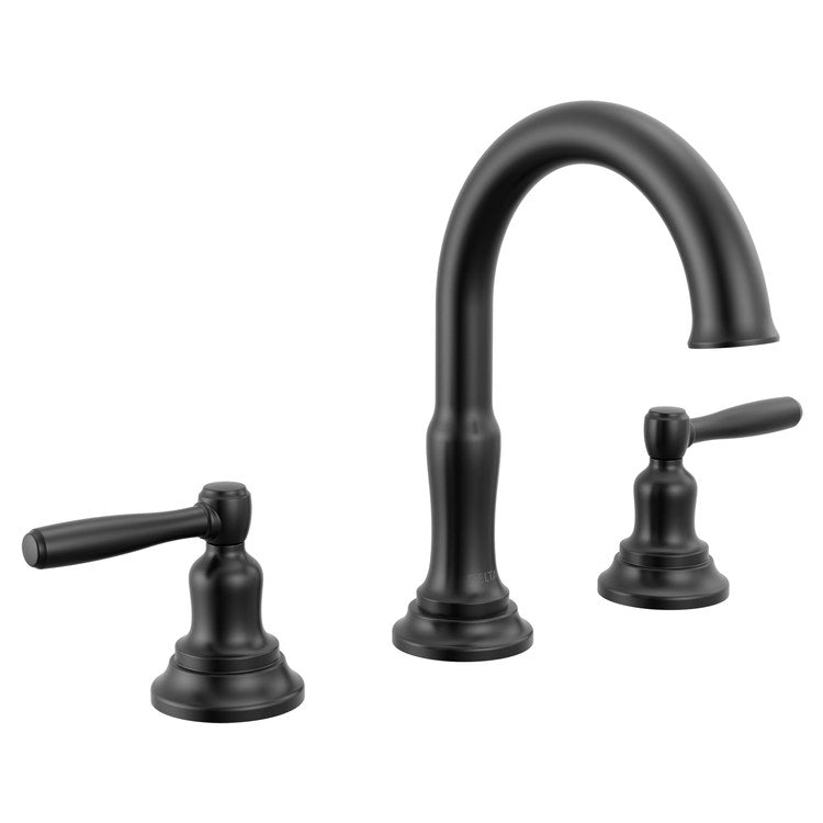 Lavatory Faucet Roe Widespread 6-16 Inch Spread 2 Lever ADA WaterSense Matte Black 1.2 Gallons per Minute Deck High Arc Push Pop Up with Overflow 3 Hole - Image 1