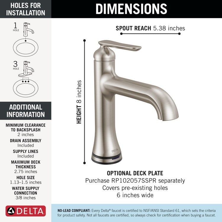 Lavatory Faucet Bonacci Touchless 1 Lever ADA WaterSense Lumicoat Stainless 1.2 Gallons per Minute Deck Push Pop-Up with Flange and Stopper 1/3 Hole TempSense/Touch2O - Image 2