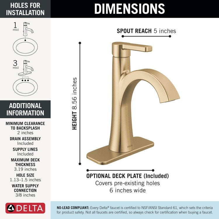 Lavatory Faucet Lineax 1 Lever ADA WaterSense Brilliance Champagne Bronze 1.2 Gallons per Minute Deck Metal Push Pop Up with Flange and Stopper 1/3 Hole - Image 2
