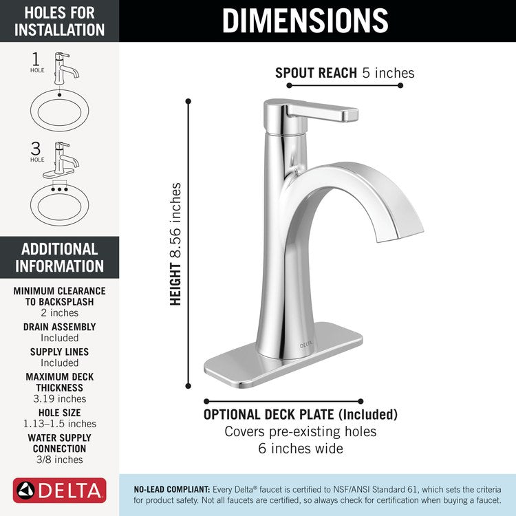 Lavatory Faucet Lineax 1 Lever ADA WaterSense Chrome 1.2 Gallons per Minute Deck Metal Push Pop Up with Flange and Stopper 1/3 Hole - Image 2