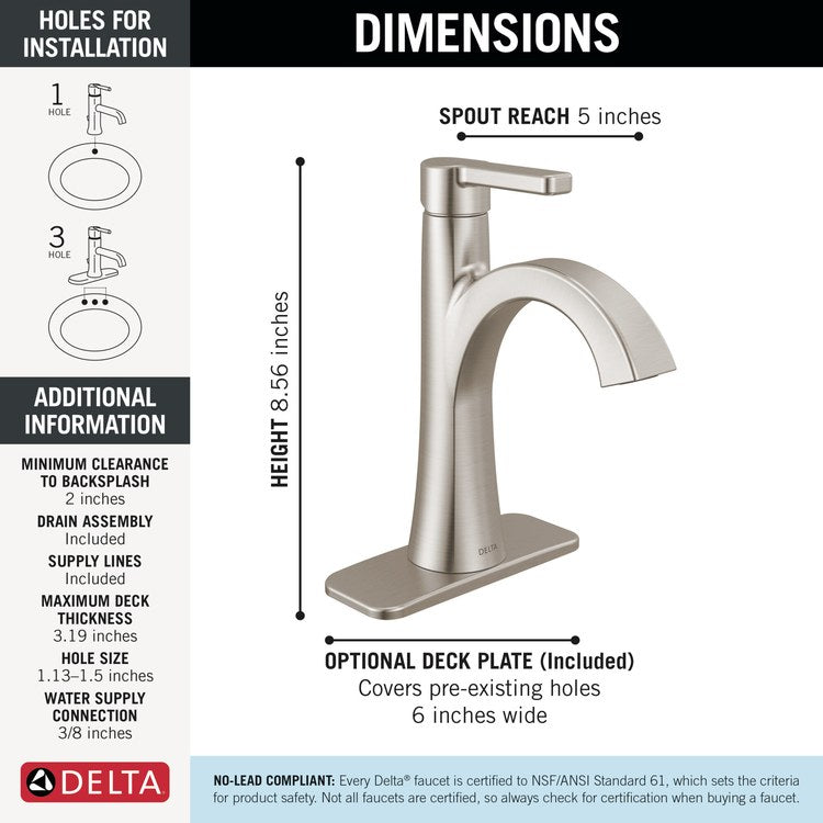 Lavatory Faucet Lineax 1 Lever ADA WaterSense Brilliance Stainless 1.2 Gallons per Minute Deck Metal Push Pop Up with Flange and Stopper 1/3 Hole - Image 2