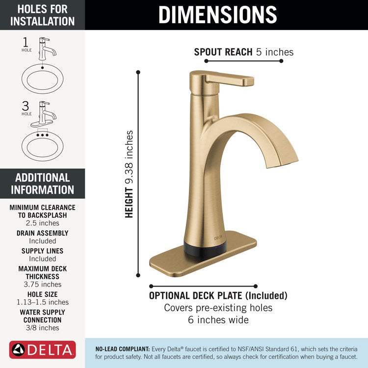 Lavatory Faucet Lineax Touch2O Touchless 1 Lever ADA WaterSense Brilliance Champagne Bronze 1.2 Gallons per Minute Deck Rigid Metal Push Pop-Up 1/3 Hole TempSense - Image 2