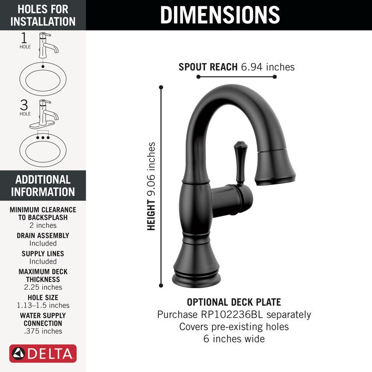 Lavatory Faucet Cassidy 1 Lever ADA WaterSense Matte Black 1.2 Gallons per Minute Deck Arc Metal Pop-Up 1 Hole MagnaTite - Image 2