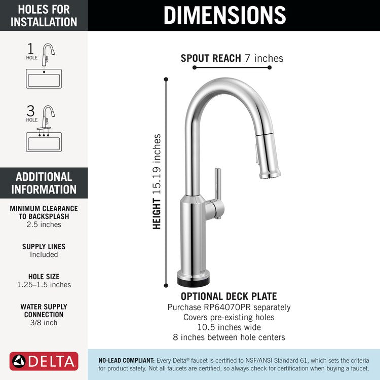 Bar Faucet Cordova Touch2O with Touchless 1 Lever ADA Lumicoat Chrome Diamond Seal Technology 2 Function Pull Down 360 DEG Swivel 1.8 Gallons per Minute - Image 2