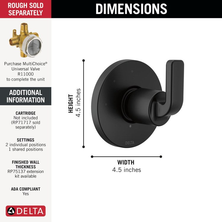 Diverter Trim Lineax 3 Functions Matte Black 1 Lever ADA - Image 2