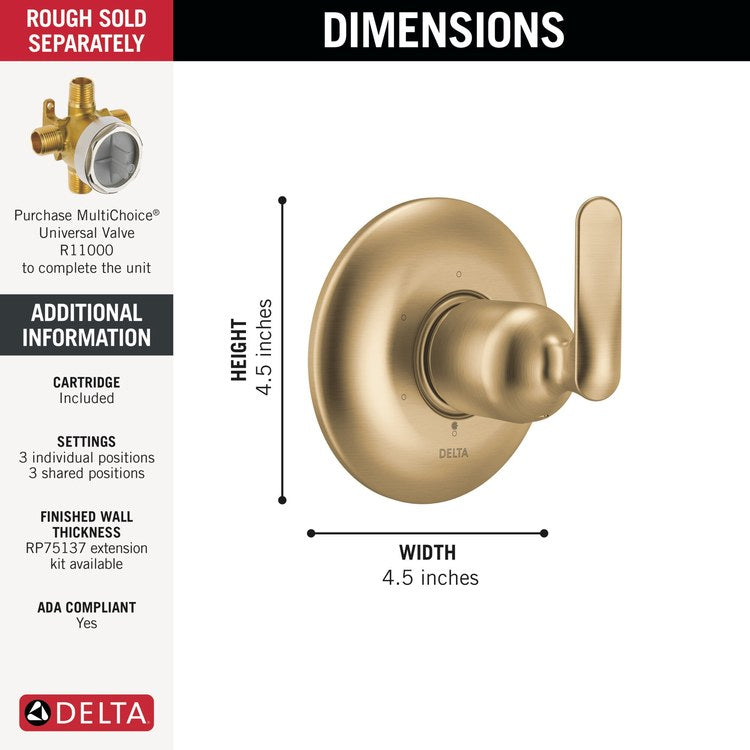 Diverter Trim Bonacci 3 Shared Functions 6 Functions Lumicoat Champagne Bronze 1 Lever ADA for Requires R11000 Rough-In Not Included - Image 2