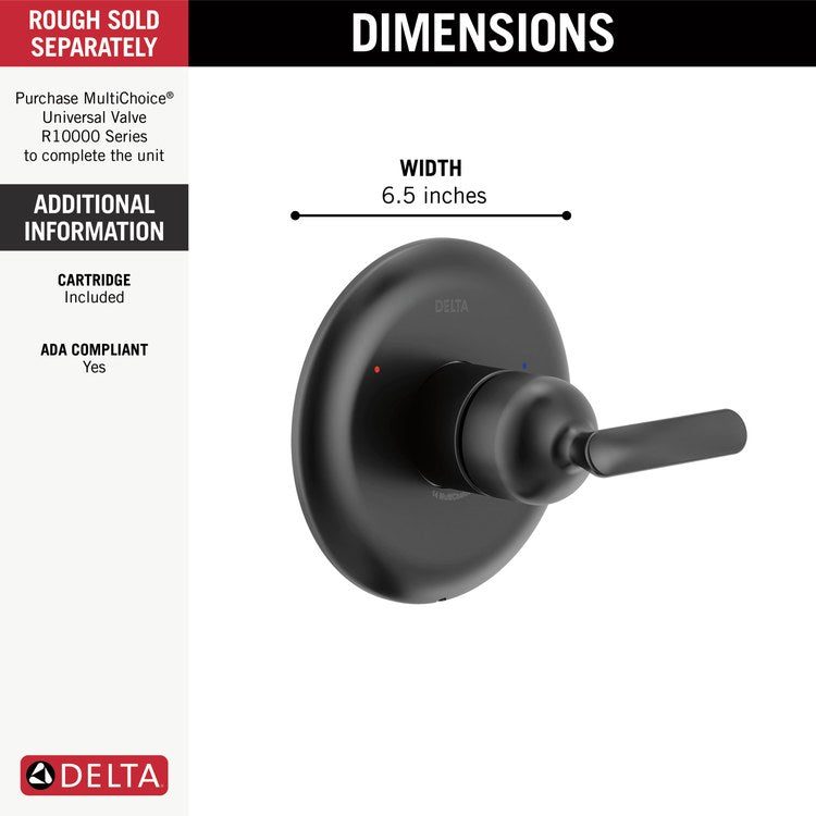 Pressure Balance Valve Trim Bonacci 14 Series 1 Lever Matte Black ADA for MultiChoice Universal Rough Valve Body R10000 Series - Image 2