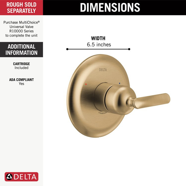 Pressure Balance Valve Trim Bonacci 14 Series 1 Lever Lumicoat Champagne Bronze ADA for MultiChoice Universal Rough Valve Body R10000 Series - Image 2