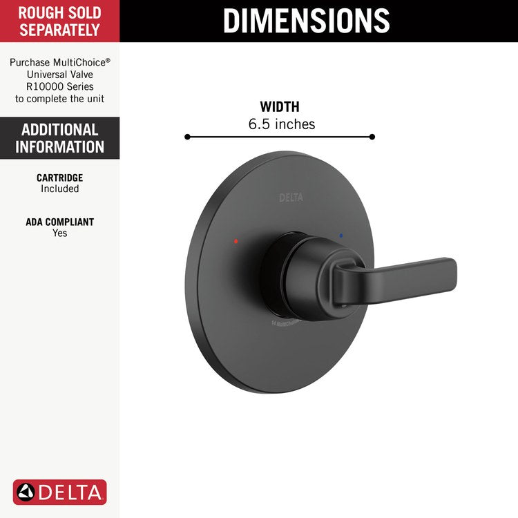 Pressure Balance Valve Trim Lineax 14 Series 1 Lever Matte Black 6-1/2 Inch WaterSense ADA for MultiChoice Universal Valve R10000 Series - Image 3
