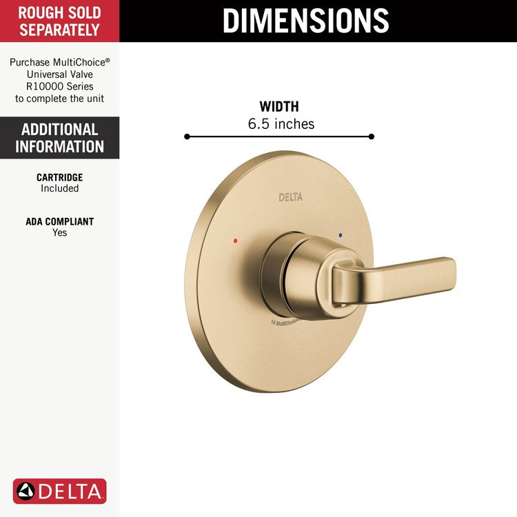 Pressure Balance Valve Trim Lineax 14 Series 1 Lever Brilliance Champagne Bronze 6-1/2 Inch WaterSense ADA for MultiChoice Universal Valve R10000 Series - Image 3