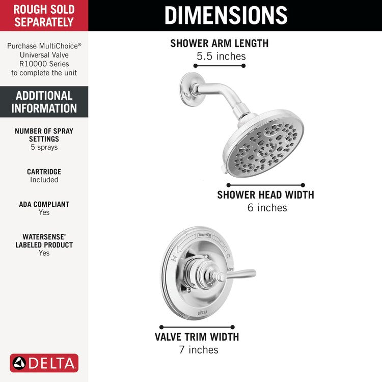 Shower Trim Roe Monitor 14 Series 1 Lever Chrome 5 Functions WaterSense 1.75 Gallons per Minute - Image 2