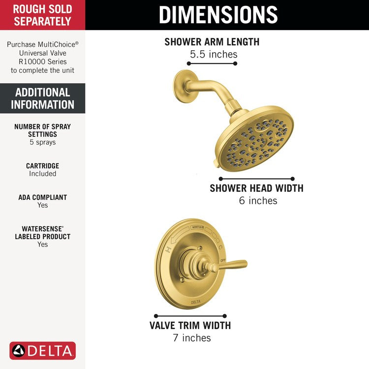 Shower Trim Roe Monitor 14 Series 1 Lever Brushed Gold 5 Functions WaterSense 1.75 Gallons per Minute - Image 2