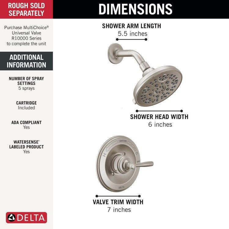 Shower Trim Roe Monitor 14 Series 1 Lever Brilliance Stainless 5 Functions WaterSense 1.75 Gallons per Minute - Image 2
