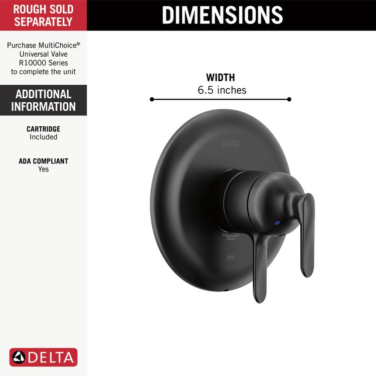 Pressure Balance Valve Trim Bonacci 17 Series with Temperature and Volume Control 2 Lever Matte Black ADA for MultiChoice Universal Rough Valve Body R10000 Series - Image 2