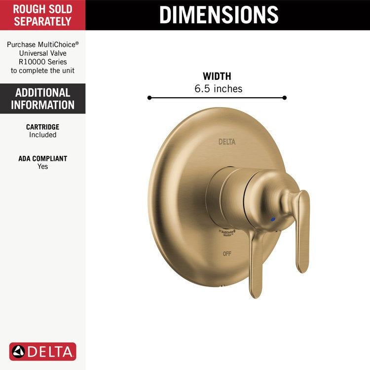 Pressure Balance Valve Trim Bonacci 17 Series with Temperature and Volume Control 2 Lever Lumicoat Champagne Bronze ADA for MultiChoice Universal Rough Valve Body R10000 Series - Image 2