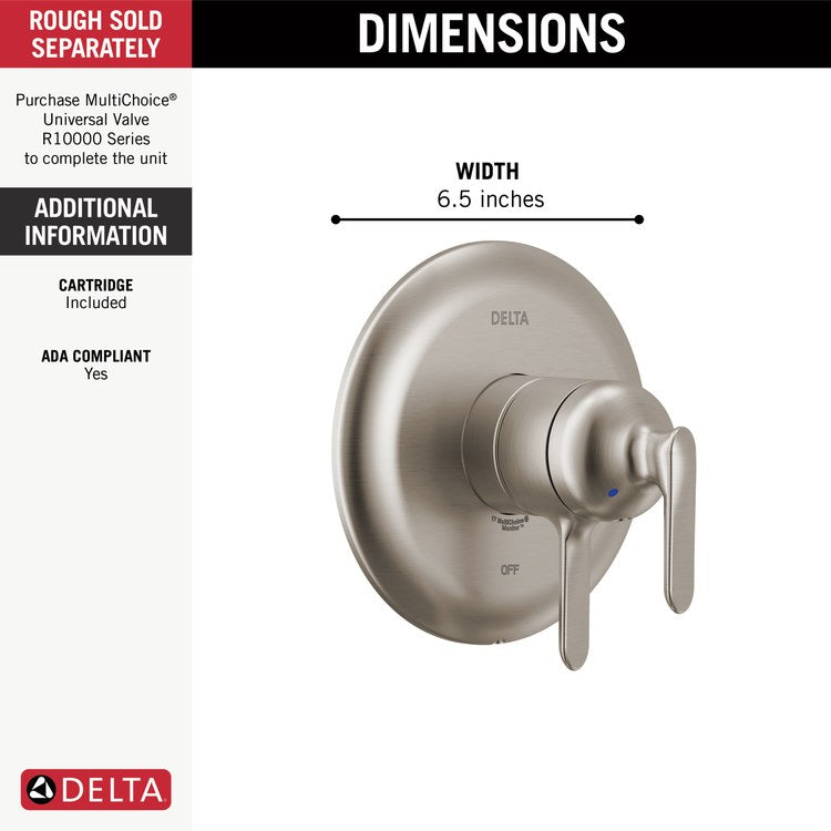 Pressure Balance Valve Trim Bonacci 17 Series with Temperature and Volume Control 2 Lever Lumicoat Stainless ADA for MultiChoice Universal Rough Valve Body R10000 Series - Image 2