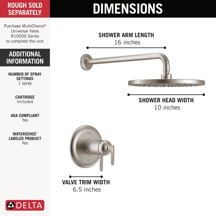 Shower Trim Bonacci 17T Series Raincan 2 Lever Lumicoat Stainless 1 Functions WaterSense ADA 1.75 Gallons per Minute - Image 2
