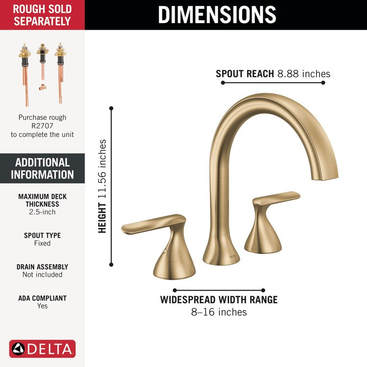 Roman Tub Trim Bonacci 2 Lever Lumicoat Champagne Bronze ADA 8 to 16 Inch Spread 3 Hole - Image 2