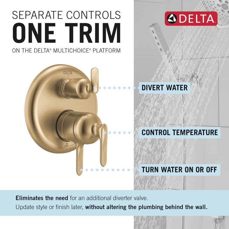 Pressure Balance Valve Trim Bonacci 17 Series with 3 Function Integrated Diverter 3 Lever Lumicoat Champagne Bronze CALGreen ADA for MultiChoice Universal Rough Valve Body R22000 Series - Image 2
