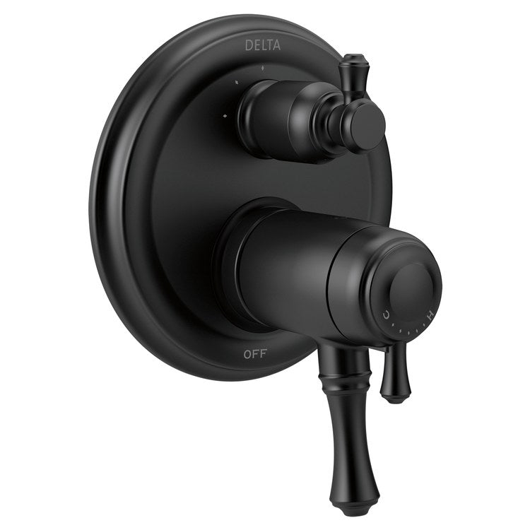 Pressure Balance Valve Trim Cassidy Monitor 17 Traditional with Volume Control and 3 Function Integrated Diverter 2 Lever Matte Black CALGreen ADA for MultiChoice Universal Rough-In Valve R22000 Series - Image 1