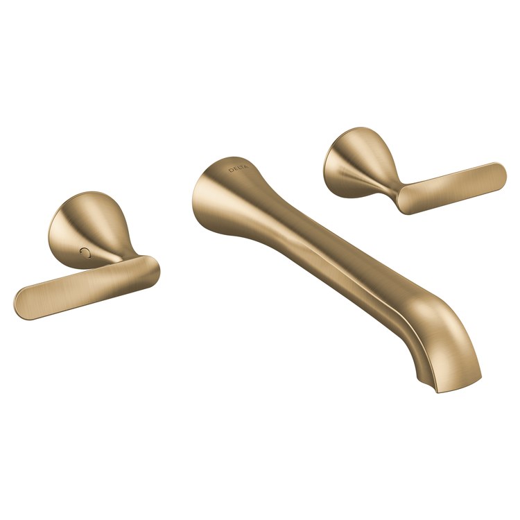 Lavatory Faucet Bonacci 8 Inch Spread 2 Lever ADA WaterSense Lumicoat Champagne Bronze 1.2 Gallons per Minute Wall Less Drain 3 Hole - Image 1