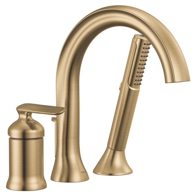 Roman Tub Trim Bonacci with Handshower 1 Lever Lumicoat Champagne Bronze WaterSense ADA 8 to 16 Inch Spread 3 Hole