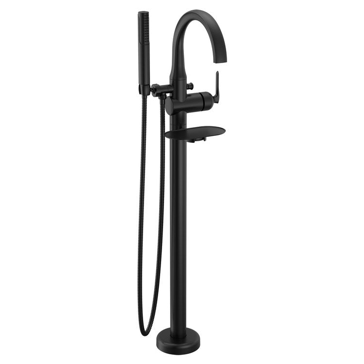 Tub Filler Trim Bonacci with Handshower and Shelf 1 Lever Matte Black WaterSense ADA 7-1/2 Inch Spread Floor 10 Gallons per Minute