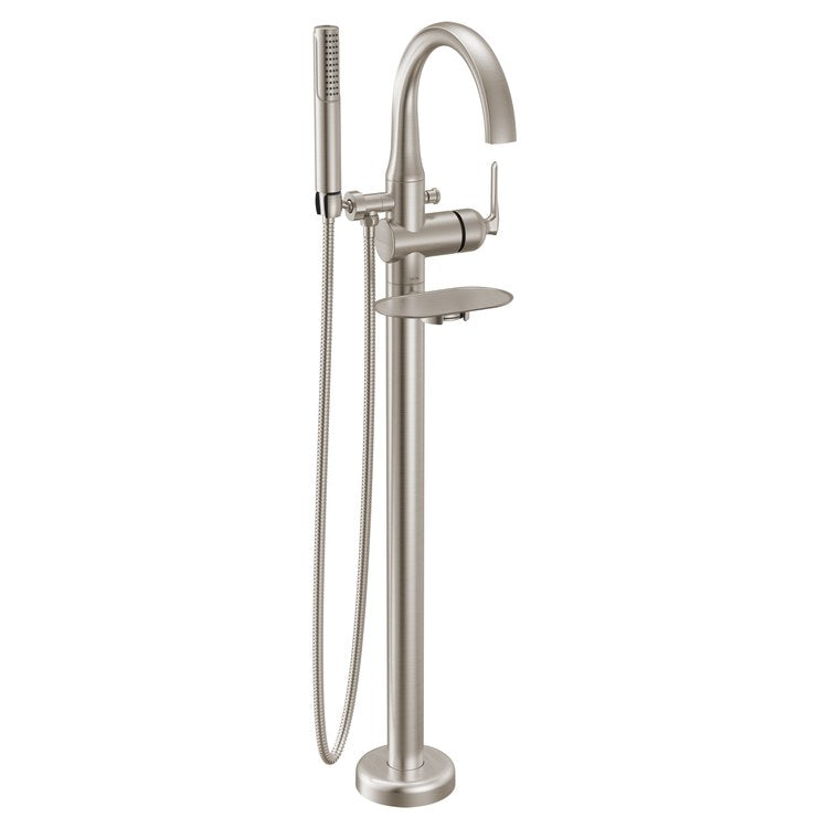 Tub Filler Trim Bonacci with Handshower and Shelf 1 Lever Lumicoat Stainless WaterSense ADA 7-1/2 Inch Spread Floor 10 Gallons per Minute