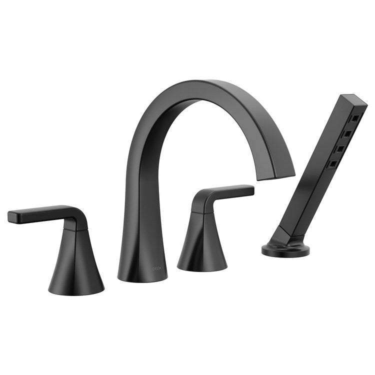 Roman Tub Trim Lineax 2 Lever Matte Black WaterSense ADA 8-16 Inch Spread 4 Hole
