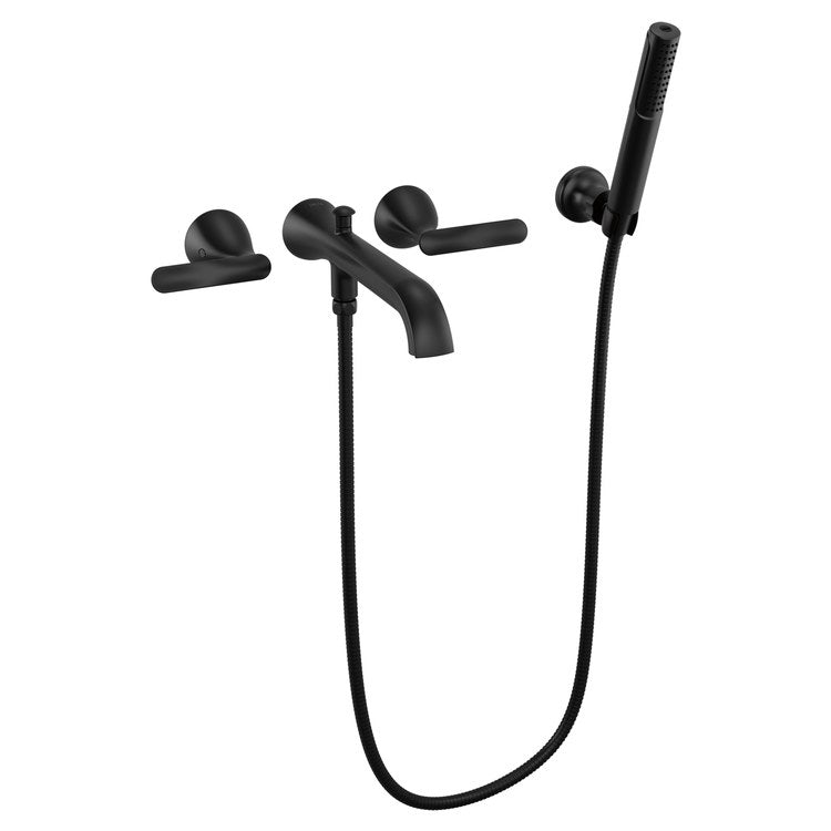 Tub Filler Trim Bonacci 2 Lever Matte Black WaterSense ADA 7-7/8 Inch Spread Wall