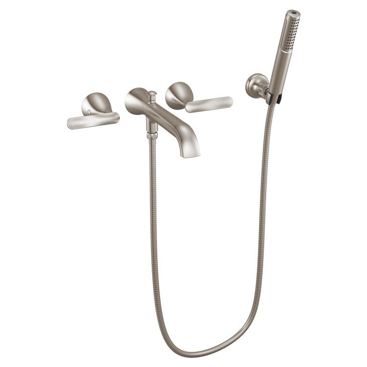 Tub Filler Trim Bonacci 2 Lever Lumicoat Stainless WaterSense ADA 7-7/8 Inch Spread Wall