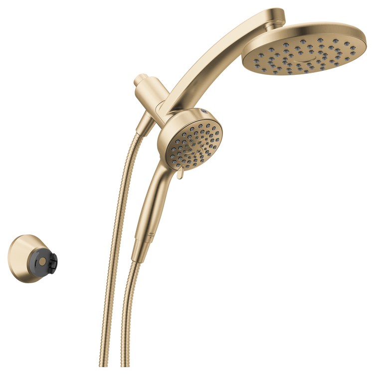 Showerhead PivotPro Universal Showering Components 6 Functions 3-In-1 Raincan Brilliance Champagne Bronze 7 Inch 1.75 Gallons per Minute 360 DEG Pivot Round Integrated SureDock Magnetic Hand Shower Dock