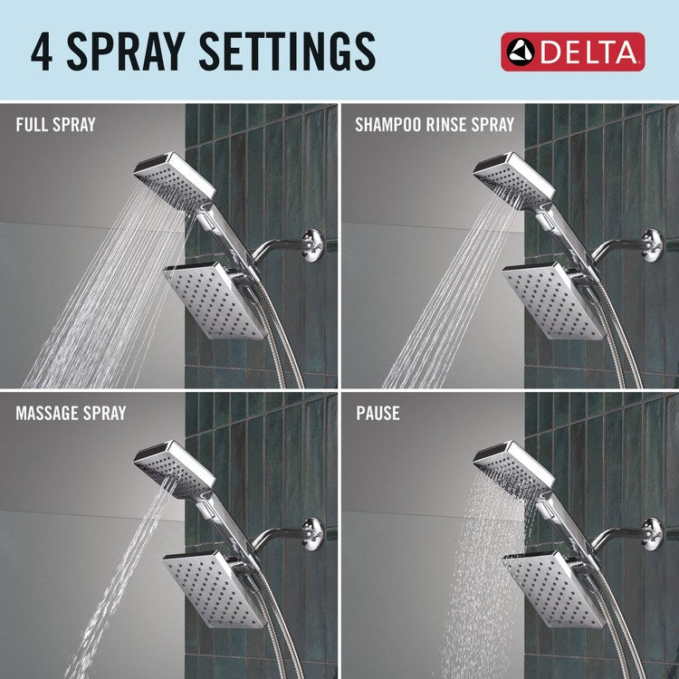 Handshower/Showerhead Combination Universal Showering Components 2-In-1 Chrome WaterSense 4 Function 6-1/2 Inch 1 Function Square 1.75 Gallons per Minute - Image 3