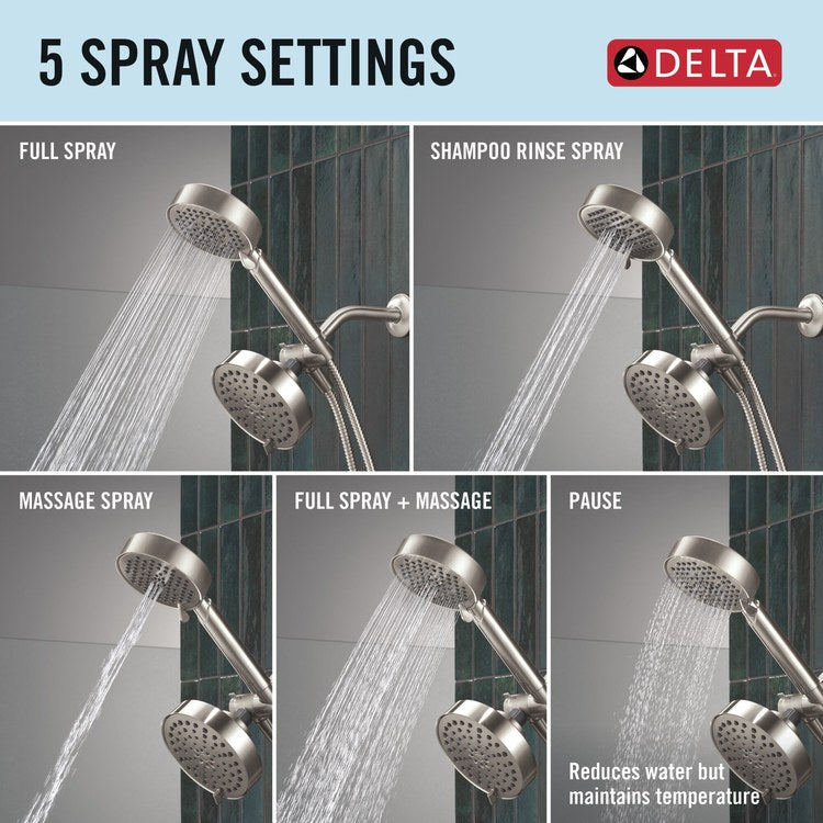 Handshower/Showerhead Combination Universal Showering Components 2-In-1 Chrome WaterSense 5 Function 5-4/5 Inch 4 Function Round 1.75 Gallons per Minute - Image 2