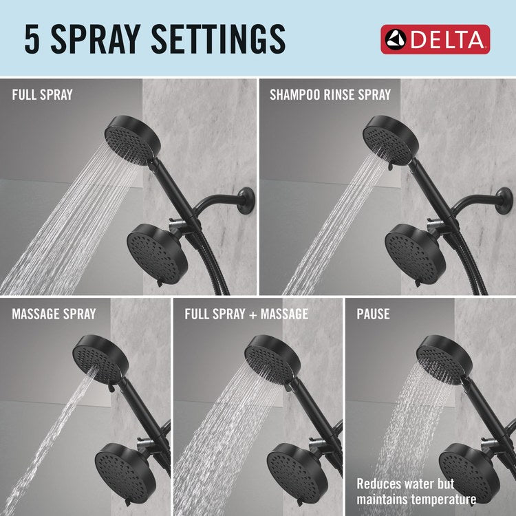 Handshower/Showerhead Combination Universal Showering Components 2-In-1 Matte Black WaterSense 5 Function 5-4/5 Inch 4 Function Round 1.75 Gallons per Minute - Image 2