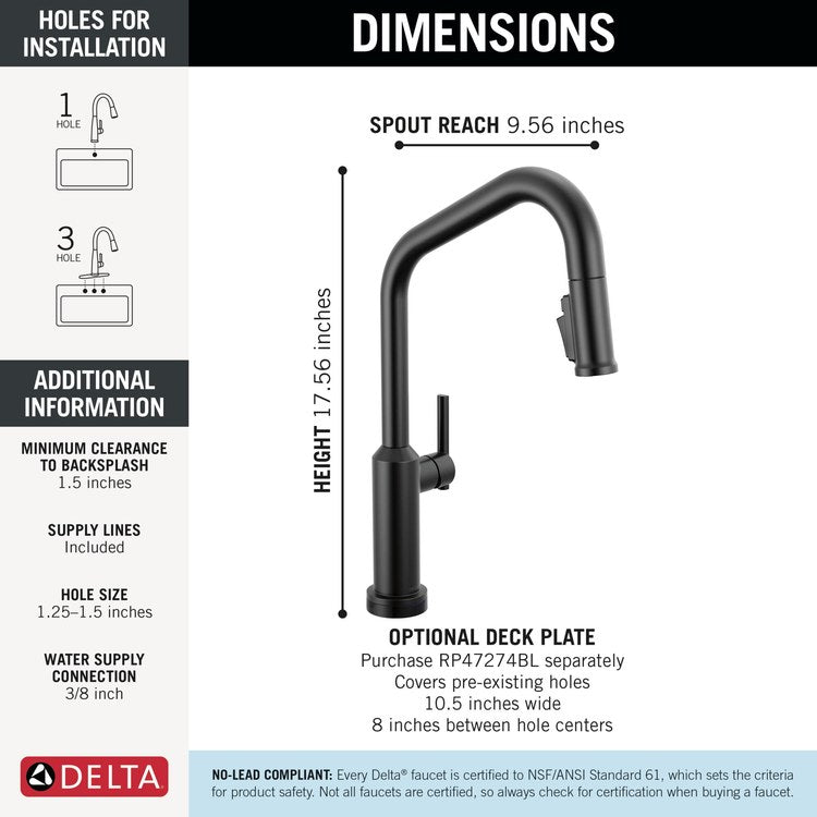 Kitchen Faucet Cordova Touchless 3 Function 1 Lever ADA Matte Black Pull Down Swivel 360 DEG 1/3 Hole Deck Mount MagnaTite/VoiceIQ/Touch2O 1.8 Gallons per Minute - Image 2