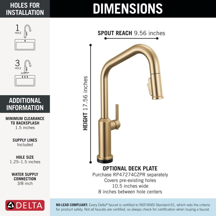 Kitchen Faucet Cordova Touchless 3 Function 1 Lever ADA Lumicoat Champagne Bronze Pull Down Swivel 360 DEG 1/3 Hole Deck Mount MagnaTite/VoiceIQ/Touch2O 1.8 Gallons per Minute - Image 2