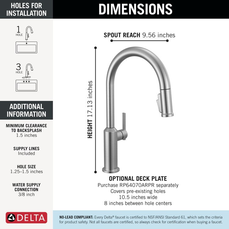 Kitchen Faucet Cordova 3 Function 1 Lever ADA Lumicoat Arctic Stainless Pull Down Swivel 360 DEG 1/3 Hole Deck Mount MagnaTite 1.8 Gallons per Minute - Image 2