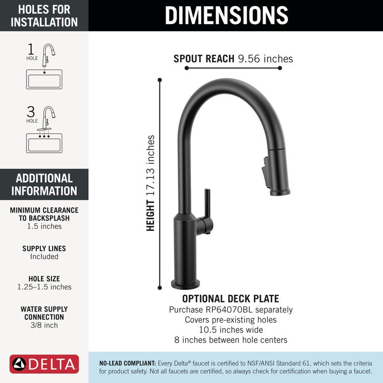 Kitchen Faucet Cordova 3 Function 1 Lever ADA Matte Black Pull Down Swivel 360 DEG 1/3 Hole Deck Mount MagnaTite 1.8 Gallons per Minute - Image 2