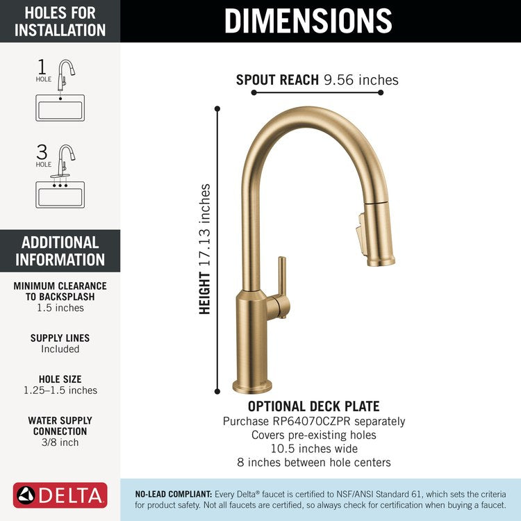 Kitchen Faucet Cordova 3 Function 1 Lever ADA Lumicoat Champagne Bronze Pull Down Swivel 360 DEG 1/3 Hole Deck Mount MagnaTite 1.8 Gallons per Minute - Image 2