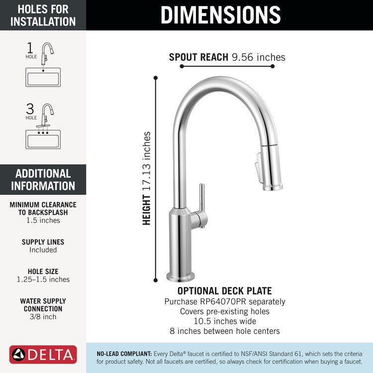 Kitchen Faucet Cordova 3 Function 1 Lever ADA Lumicoat Chrome Pull Down Swivel 360 DEG 1/3 Hole Deck Mount MagnaTite 1.8 Gallons per Minute - Image 2