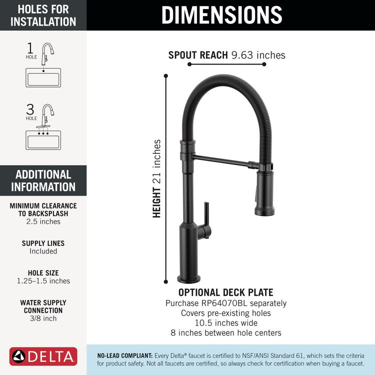 Kitchen Faucet Cordova 2 Function 1 Lever ADA Matte Black Swivel 360 DEG Spring Spout 1/3 Hole Deck Mount MagnaTite/SpotLight 1.8 Gallons per Minute - Image 2