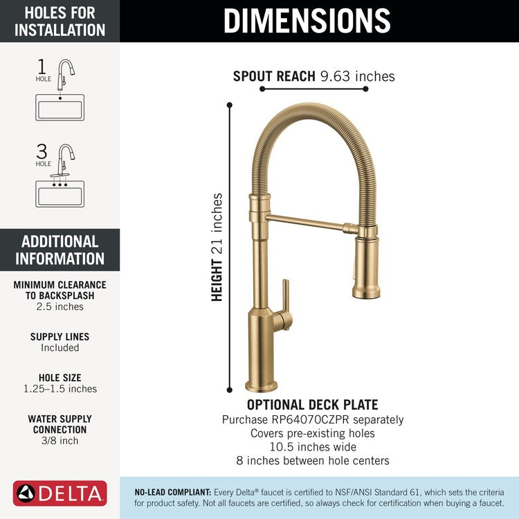 Kitchen Faucet Cordova 2 Function 1 Lever ADA Lumicoat Champagne Bronze Swivel 360 DEG Spring Spout 1/3 Hole Deck Mount MagnaTite/SpotLight 1.8 Gallons per Minute - Image 2