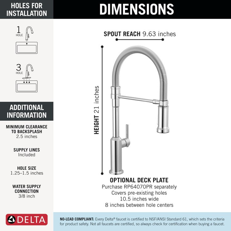 Kitchen Faucet Cordova 2 Function 1 Lever ADA Lumicoat Chrome Swivel 360 DEG Spring Spout 1/3 Hole Deck Mount MagnaTite/SpotLight 1.8 Gallons per Minute - Image 2