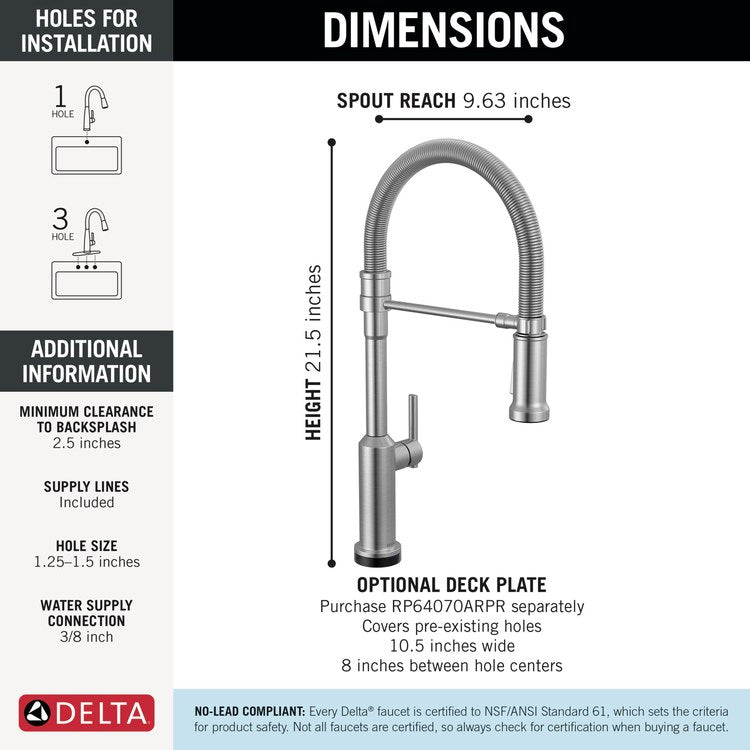 Kitchen Faucet Cordova Touchless 2 Function 1 Lever ADA Lumicoat Arctic Stainless Swivel 360 DEG Spring Spout 1/3 Hole Deck Mount MagnaTite/VoiceIQ/Touch2O/SpotLight 1.8 Gallons per Minute - Image 2