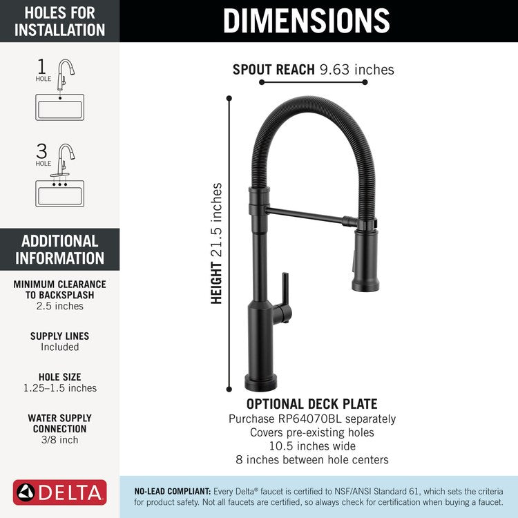 Kitchen Faucet Cordova Touchless 2 Function 1 Lever ADA Matte Black Swivel 360 DEG Spring Spout 1/3 Hole Deck Mount MagnaTite/VoiceIQ/Touch2O/SpotLight 1.8 Gallons per Minute - Image 2