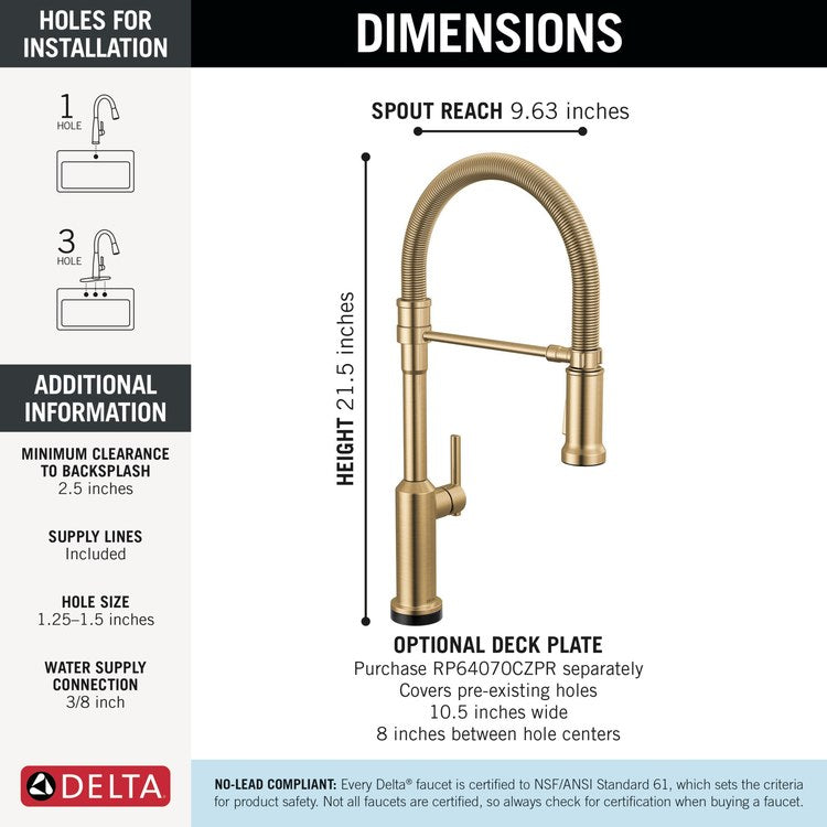 Kitchen Faucet Cordova Touchless 2 Function 1 Lever ADA Lumicoat Champagne Bronze Swivel 360 DEG Spring Spout 1/3 Hole Deck Mount MagnaTite/VoiceIQ/Touch2O/SpotLight 1.8 Gallons per Minute - Image 2