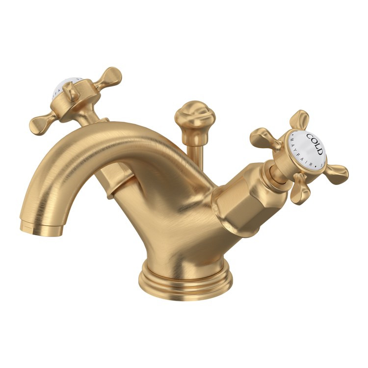 Lavatory Faucet Edwardian 2 Cross WaterSense/cUPC Satin English Gold 1.2 Gallons per Minute Deck Pop-Up 1 Hole